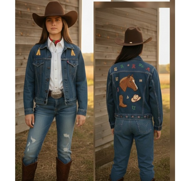 Levi's Denim Jacket Embroidered Western Style Unique Jean Unisex‎ Vintage Custom